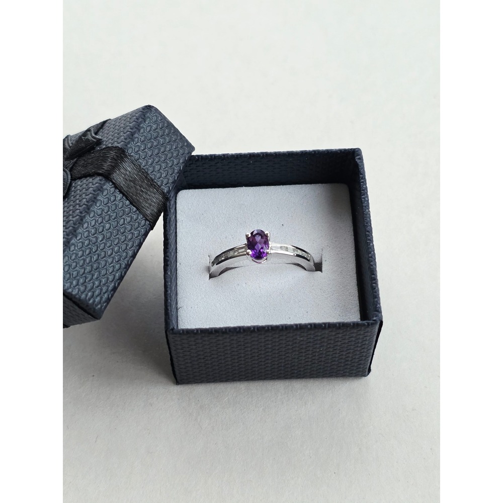 925 Sterling Silver Amethyst Oval Ring February Birthstone Size 7